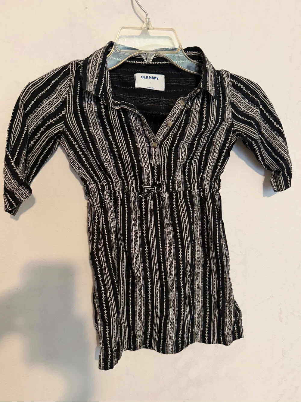 Old Navy Girls Black White Boho Striped Shirt Dress Size 5T